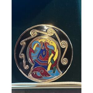 Vintage Tara Ware Book of Kells Brooch ~1.75" Copper Champleve Enamel